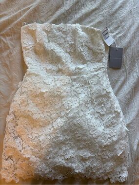 Chelsea28 White Strapless Floral Lace Mini Dress